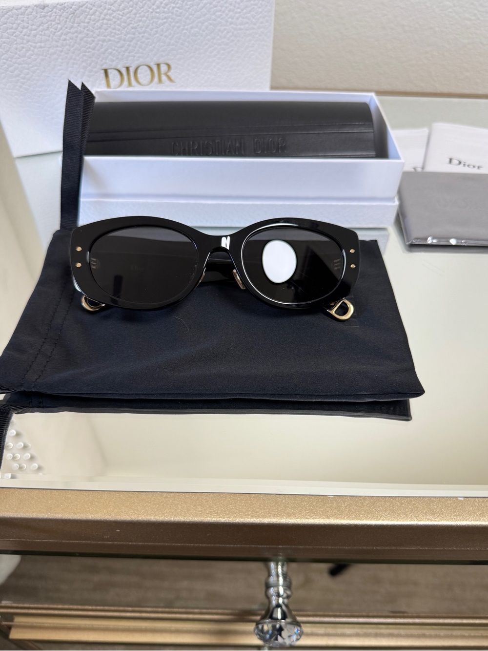 NIB GORGEOUS Dior Black Oval Sunglasses with Gold Accents!!!